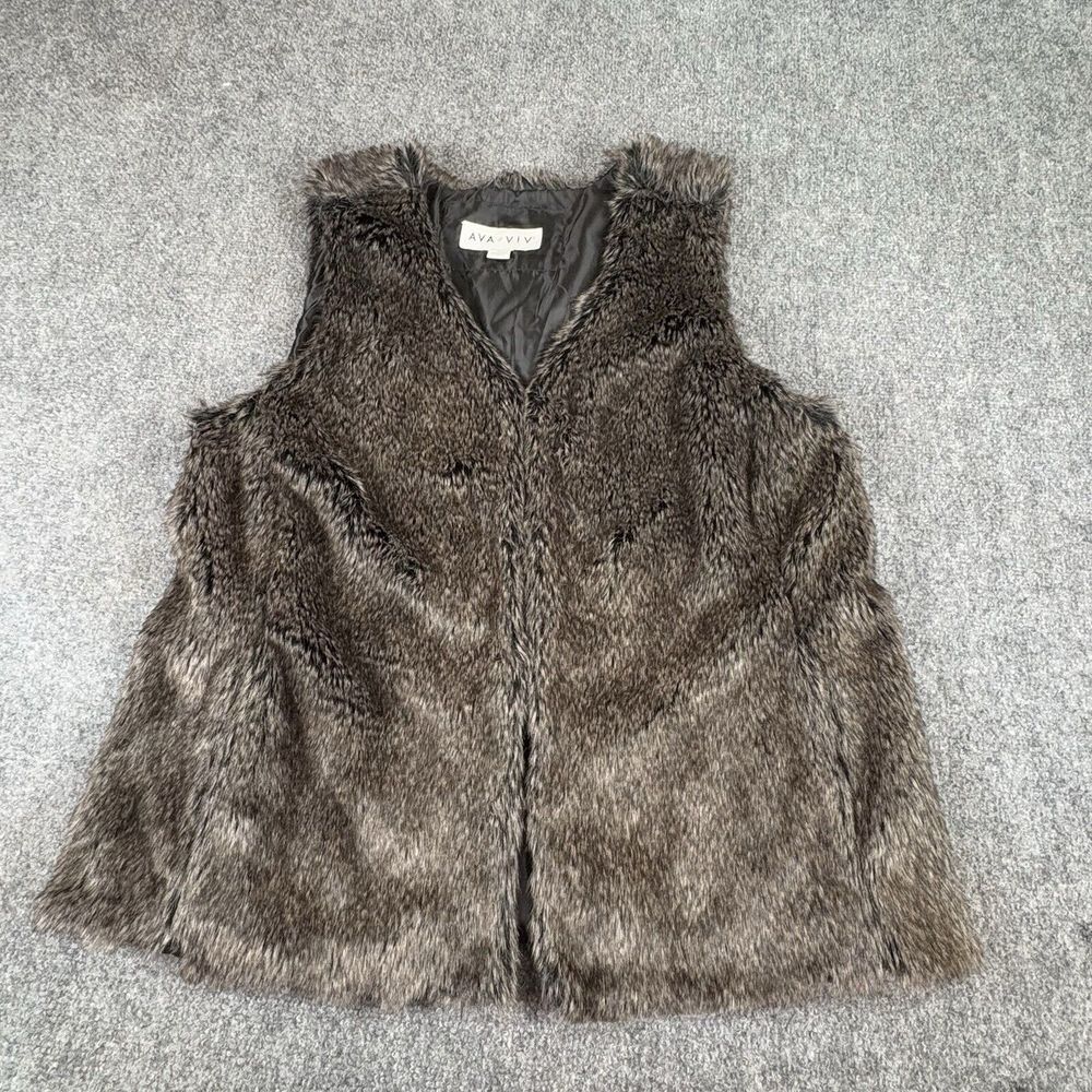 Ava & Viv Vest Women 14W Brown Faux‎ Fur Zip Glam Luxe Boho Whimsigoth Layering